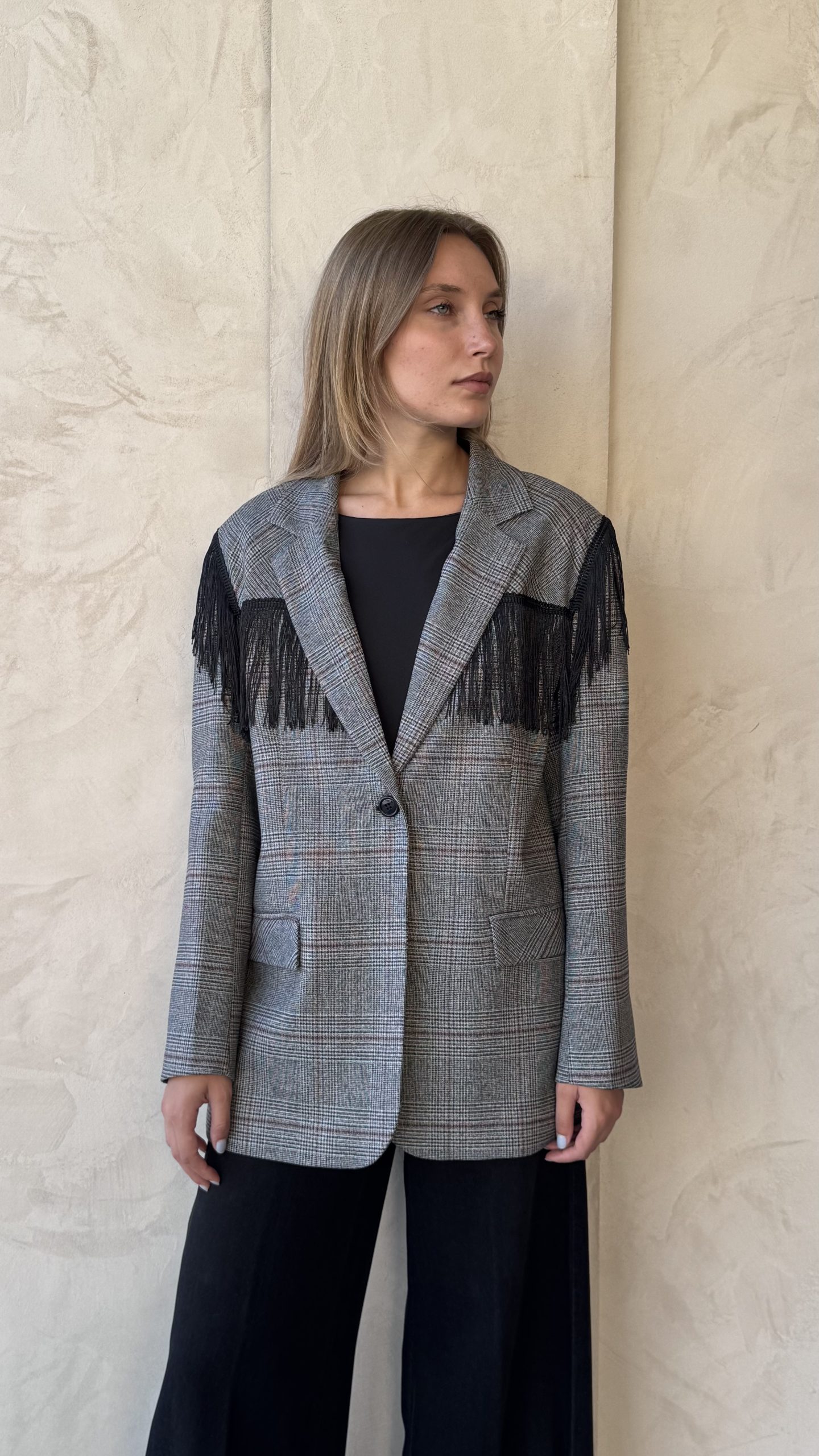 VICOLO | GIACCA FRANGE BLACK